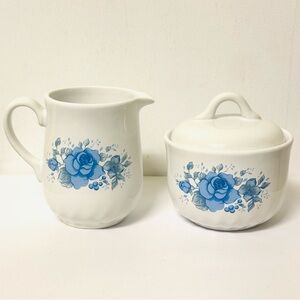 Corelle Creamer & Sugar Bowl with Lid Vintage Corning Pattern Stoneware